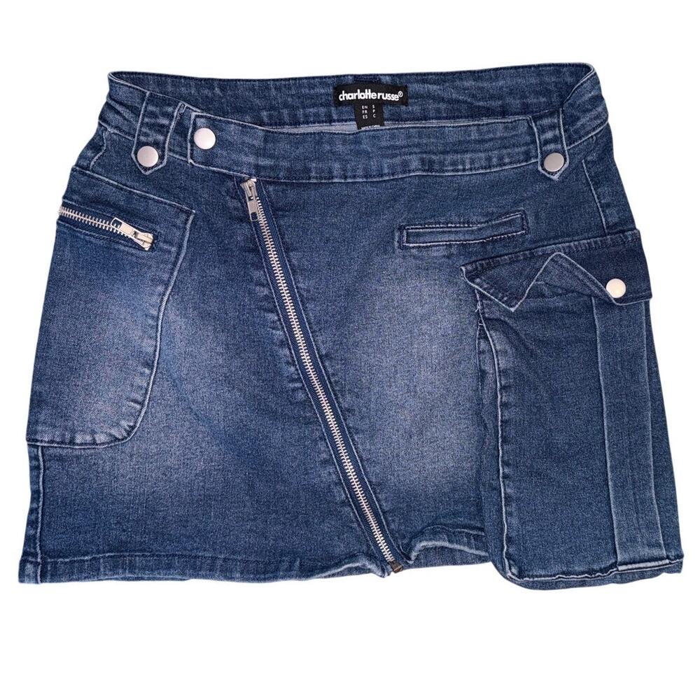 Denim Skirt Sz Small S Mini Zippered Edgy Y2K Distressed